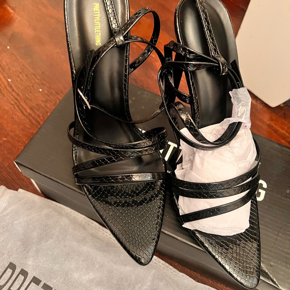 PrettyLittleThing Black Strappy Heels